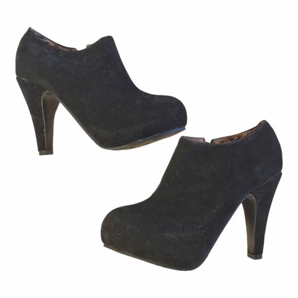 JINPIN Black Faux Suede Ankle Boots US Size 7.5 High Gothic Heel Platform Vegan - Picture 4 of 11